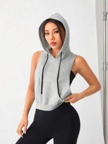 Haute qualité Logo personnalisé femmes sans manches à capuche Gym Stringer séchage rapide Jersey débardeurs hiver été doublé printemps - Product Image 3