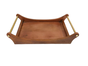 Bandeja de madera para servir comida con acabado a mano de nuevo diseño, plato para servir en la mesa de Ramadán, uso con mango de Metal - Product Image 2