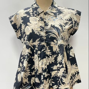 Débardeurs d'été 100 % coton écologiques style japonais à col en V, imprimé floral, boutons sur le devant, logo, détails complexes, lavables - Product Image 1