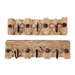 Elegant 3-<b>Hook</b> Carved Wood <b>Wall</b> Panel Medium Size Indian Design Style 1-5 for Coat Rack - Product Image 5