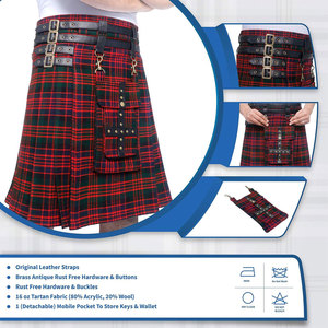 Kilts utilitaires hybrides ajustables Macdonald Tartan de 16 oz pour hommes avec poche avant amovible OEM ODM - Product Image 6
