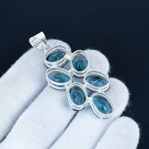 จี้อัญมณีรูปลูกแพร์ตัดขอบโบฮีเมียนจี้อัญมณีสีฟ้า - Product Image 4