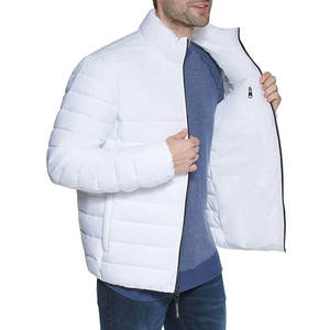 <b>Men's</b> <b>White</b> Stand Collar Zip-Up <b>Puffer</b> <b>Jacket</b> Windproof Casual Winter <b>Jacket</b> Polyester Wadding Regular Fit Solid Color - Product Image 3
