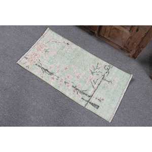 Alfombra Turca, Pequeña, 1.5x2.9 pies, Alfombra Vintage, Alfombra de Lana Verde Marrón con Diseño de Camuflaje - Product Image 4