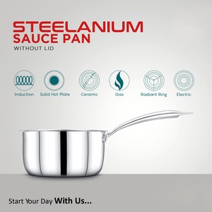 Casserole exotique en acier inoxydable argenté brillant sans couvercle Batterie de cuisine Poignée rivetée de qualité alimentaire durable Antiadhésive Facile à nettoyer - Product Image 5