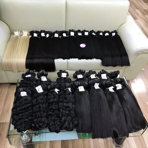 Venta al por mayor Kinky Straight Extensiones de cabello humano Paquetes Natural Negro 12A Grueso Yaki Extensión de cabello liso Tejido - Product Image 3