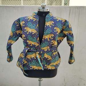 Veste matelassée en coton à imprimé floral pour femmes, élégante veste à imprimé animal, haut de gamme, pour le bureau, les fêtes, l'hiver, le printemps, l'automne, respirante - Product Image 2