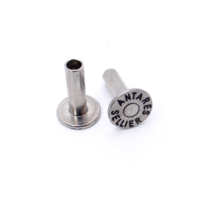 Rivet tubulaire plat à tête ronde en acier inoxydable de haute qualité, logo personnalisé pour vêtements - Product Image 1