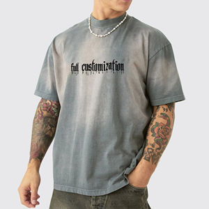 T-shirts personnalisés pour hommes en gros, coupe oversize, streetwear, col rond, effet délavé à l'acide, 100% coton - Product Image 1