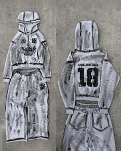 ชุดวอร์มผ้าฝ้ายโอเวอร์ไซส์2ชิ้นสำหรับผู้หญิงชุดวอร์มไม่มีฮู้ดและกางเกงวิ่งชุดวอร์มผ้าฝ้าย100% ขนาดใหญ่ - Product Image 2