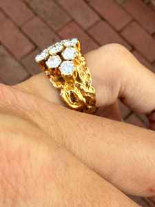 Bague cocktail en or jaune 14 carats avec diamant naturel de 3 carats taille brillant, style vintage audacieux, design luxueux, cadeau de mariage ou de fiançailles - Product Image 6