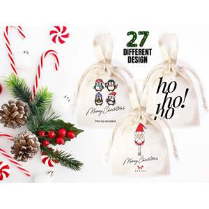 Bolsas de Muselina de Algodón Personalizadas, 27 Diseños para Recuerdos de Fiesta de Navidad y Regalos Familiares, Bolsas de Regalo de Navidad Reciclables - Product Image 1