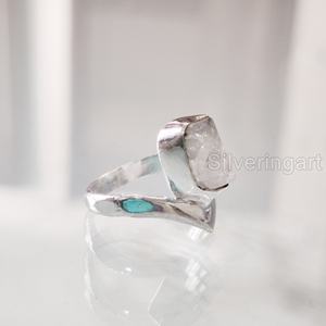 Bijoux en pierre brute Bague pour femme Pierre de lune arc-en-ciel naturelle Pierre précieuse Juin Pierre de naissance V Couronne Bijoux Bague en argent sterling 925 - Product Image 3