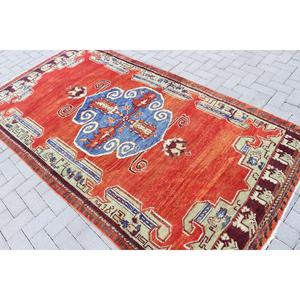 Alfombra Turca Vintage, Alfombra de 4.4x8.9 pies, Alfombra Floral Roja y Azul - Product Image 4