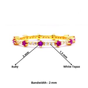 แหวนแต่งงานอัญมณีบุษราคัมชุบทองและทับทิมสีขาว925ใส่ทันสมัยสำหรับผู้หญิง - Product Image 2
