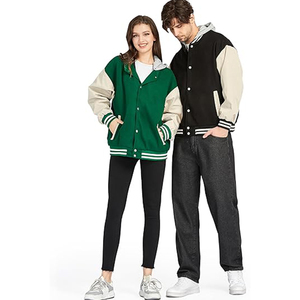 Blouson bombardier unisexe à logo personnalisé en patchwork de chenille en laine avec broderie épaisse et manches en cuir blouson de baseball Letterman veste décontractée - Product Image 4