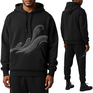 Hot Sale Premium Men's Heavyweight Rhinestone Tracksuit Luxury Crystal Cotton Fleece Hoodie Jogger Set - Product Image 3