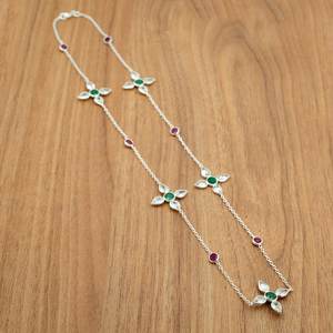 Collier ras du cou émeraude et rubis CZ et cadeau de mariage en argent sterling 925 pour sa pierre de zircon naturelle - Product Image 1