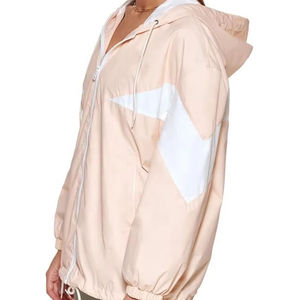 Gran oferta, chaqueta cortavientos informal con capucha y cremallera para niñas, de talla grande, impermeable, poliéster sólido, diseño de colores contrastantes - Product Image 1