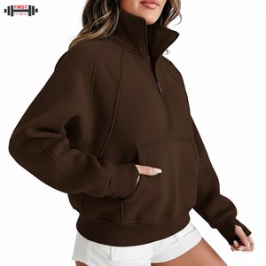 Sweat-shirt pour femme imprimé, hiver, personnalisé, couleur rouge, vente en gros, prix bas, streetwear, polaire, devant entièrement à manches longues - Product Image 4