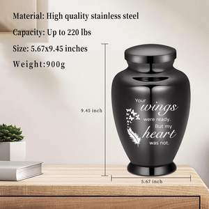Black Your Wings Urna de acero inoxidable para cenizas humanas para mujeres Hombres Entierro Funeral Urnas decorativas Cenizas Recuerdo Urna de tamaño personalizado - Product Image 6