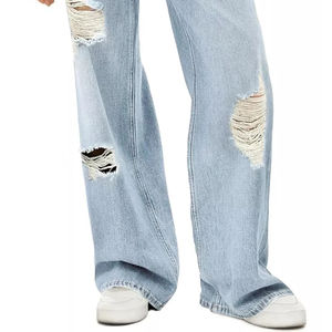 Servicio OEM, Logotipo Personalizado, Talla Grande, Estilo Casual Holgado, Jeans de Mezclilla de Pierna Ancha para Mujer, Tallas Grandes, Secado Rápido y Transpirable, en Oferta - Product Image 4