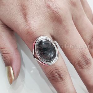 Bague pour femme en argent sterling 925, avec pierre précieuse naturelle Rutile Noir, pierre de naissance de avril, design vintage, bijoux faits à la main - Product Image 4