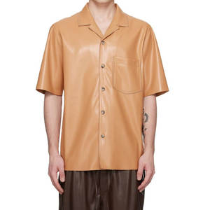 Designer Style Short Sleeve Leather <b>Shirt</b> For <b>Men</b> Casual To Formal Wear <b>Men</b> Real Leather <b>Shirt</b> <b>With</b> Front <b>Pockets</b> Leather <b>Shirts</b> - Product Image 1