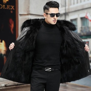 Chaqueta de Motociclista de Cuero Genuino para Hombre, Invierno 2024, Cuello Alto, Ajustada, Gruesa, Vintage, con Estampado de Leopardo, Abrigo de Moda - Product Image 2