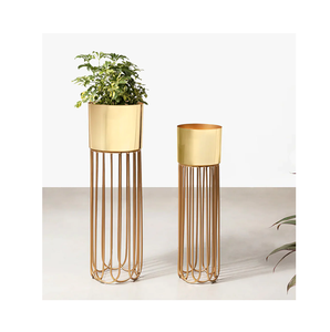 Durable Gold Iron Chrome Plated Flower Baskets Simple Planter Decorative for Home <b>Garden</b> with Artificial Flowers Drainage Hole - Product Image 3