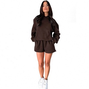 <b>Women's</b> Customized Logo <b>Long</b> Sleeved Sportswear Two-Piece Set Plain Casual <b>Shorts</b> with Digital Printing - Product Image 4