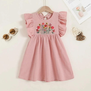 Robe brodée à la main en lin doux pour bébé fille Style décontracté pour le premier anniversaire des tout-petits OEM Made in Vietnam - Product Image 1