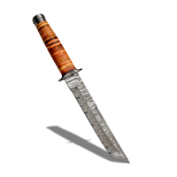 Couteau de chasse et de combat Tanto en acier Damas personnalisé, manche en cuir, gravure de logo OEM, ultra-affûté 56HRC, garantie 3 ans