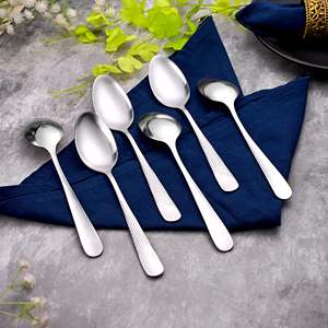 Ensemble majestueux de 6 cuillères en acier inoxydable argenté, design classique poli miroir pour mariages - Product Image 2