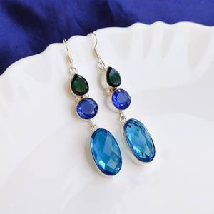 Pendientes de Piedras Multicolores de Topacio Azul Suizo Facetado, Pendientes Colgantes de Cristal Chapados en Plata 925, Joyería Boho Hecha a Mano, Regalo para Ella - Product Image 4