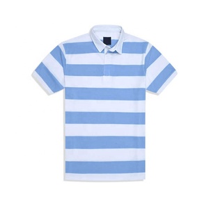 Chemise Homme Personnalisée Bleu et Blanc à Manches Courtes en Coton Tricoté Col Rayé Impression Numérique Décontractée Professionnelle OEM Respirante - Product Image 1