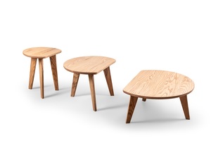 Table basse en chêne en forme de D, mobilier scandinave, table basse, surface plane - Product Image 3