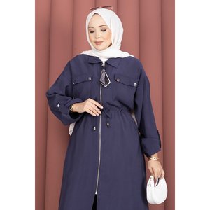Conjunto de Túnica y Pantalones Casuales Azul Marino para Mujer, Talla XXL, Estampado Floral en Lona, Cintura con Cremallera, Dos Piezas, Falda de Oficina - Product Image 2