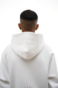 Sudadera con capucha personalizada para hombre, ropa de calle gráfica blanca, sudadera con bolsillo de canguro y diseño de bordado rojo - Product Image 3
