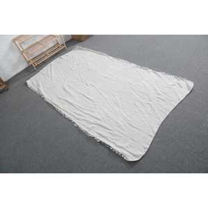 Tapis turc vintage 6,3x3,4 pieds, tapis d'appoint, tapis en laine blanc gris à pois - Product Image 2