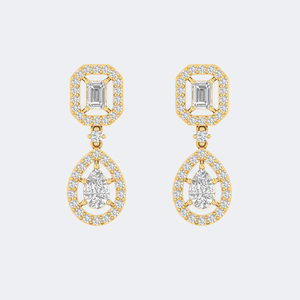 4.60CTW Lab Grown Diamond Pear and Round Prong Luxury Statement Drop Linear Earrings 14K Gold Plated IGI Certified Women's - Product Image 4