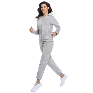 Ensemble de survêtement pour femmes personnalisé par le fabricant, 2 pièces, sweat à capuche zippé, pantalon de jogging évasé, ensemble assorti - Product Image 3