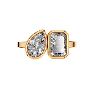 Anillo de compromiso de dos piedras moissanita VVS D de corte esmeralda de pera de Plata de Ley 925, fabricante de joyería fina de India - Product Image 3