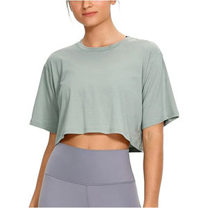 2025 OEM recién llegado moda mujer Crop Tops camisetas deportes Yoga entrenamiento de gran tamaño manga corta Crop Top mujer camiseta - Product Image 4