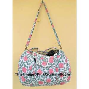 Grands sacs de voyage vintage de haute qualité en pur coton, tissu matelassé imprimé en blocs, sac de week-end pour femmes, cadeaux de vacances, faits à la main - Product Image 6