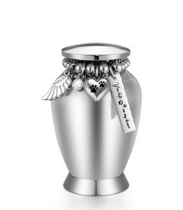 Urne moderne en forme de cœur en argent pour cendres humaines Mini urne de crémation en acier inoxydable de taille personnalisée avec breloque en croix souvenir - Product Image 1