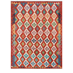 Alfombra Kilim de Maimana, Afganistán, 246 x 190 cm, Alfombra Tradicional Afgana - Product Image 1