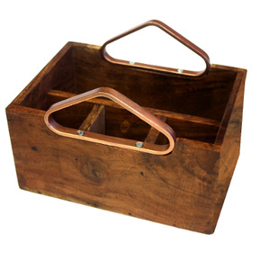 Modern Style 4 Compartment Foldable Mango <b>Wood</b> Serving Caddy Handle Home Accessory Storage Beverages Hotels OEM Design <b>Rack</b> - Product Image 1