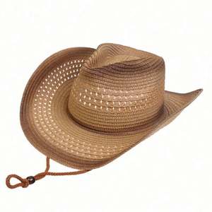Chapeaux de paille vintage de cowboy western en gros, casquettes de protection solaire pour sports de plein air, chapeaux pliables à bord relevé pour l'alpinisme - Product Image 5