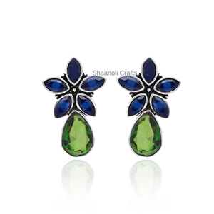Pendientes de gota de piedras preciosas azules de diseñador hechos a mano, joyería hermosa Jhumkas para mujeres y niñas para fiesta de boda y decoración - Product Image 2